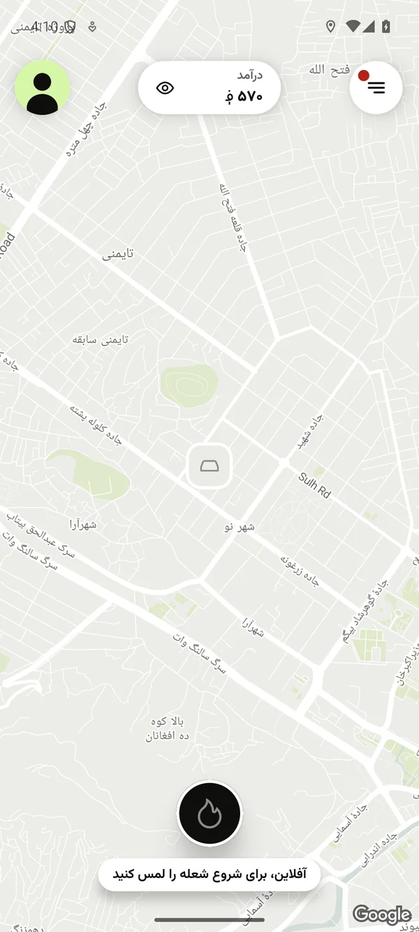 تکسی۱ برای رانندهها: نقشه، درآمد امروز و دکمه شعله برای آنلاین شدن